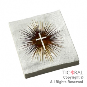 SERVILLETA COMUNION CRUZ STAMPING ORO GM 33X33  X 12